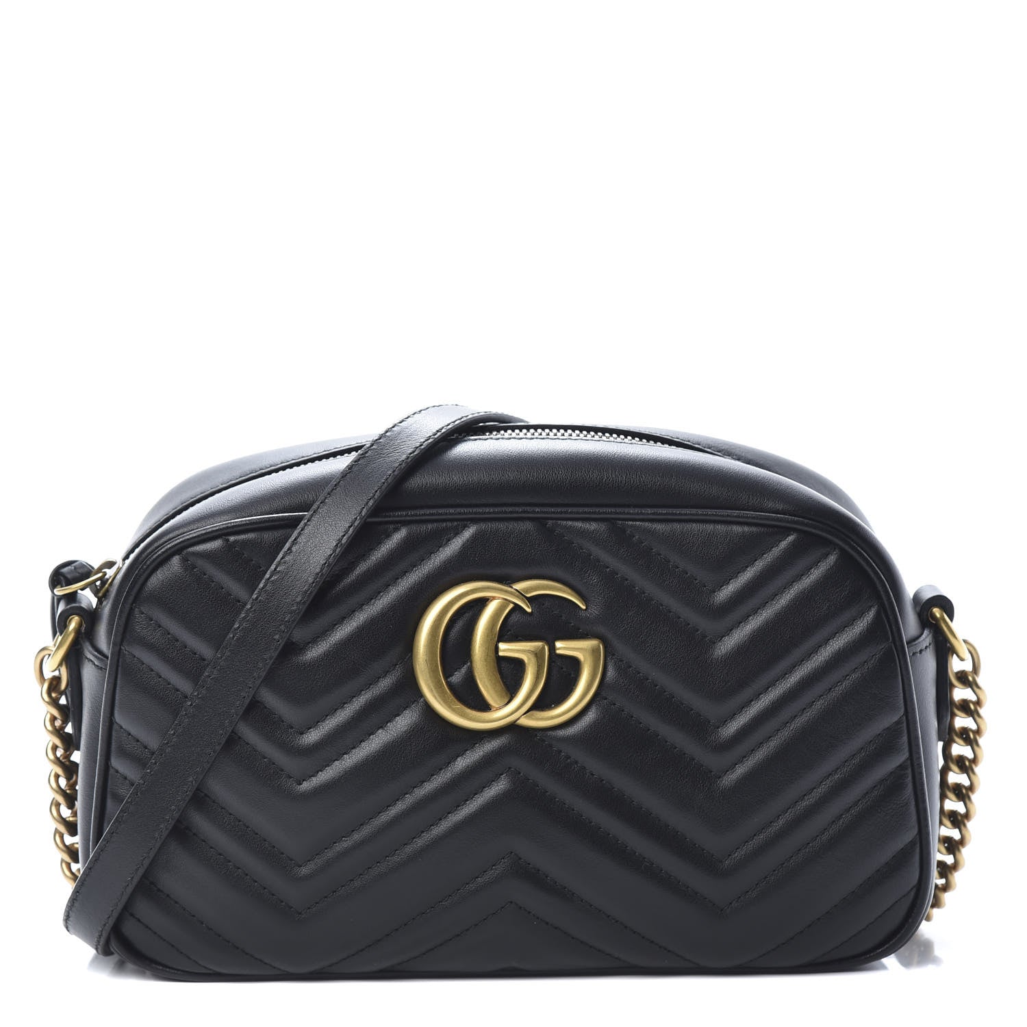 Gucci Calfskin Matelasse Small GG Marmont Chain Shoulder Bag Black 1 of 10