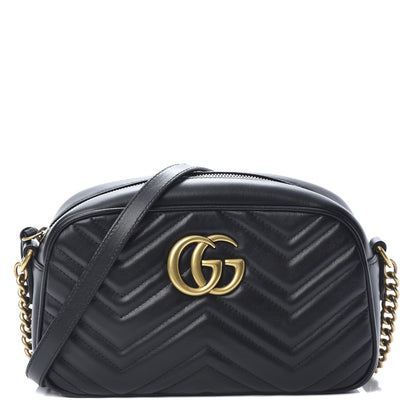 Gucci Calfskin Matelasse Small GG Marmont Chain Shoulder Bag Black 1 of 10