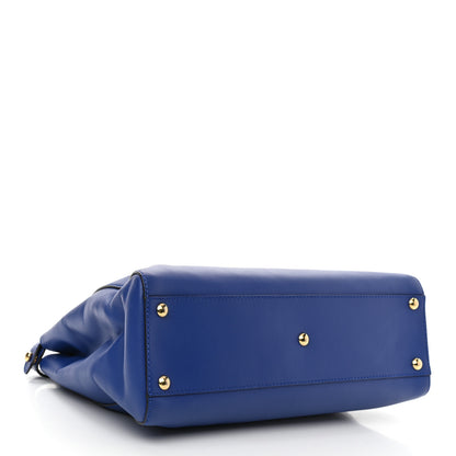 Fendi Vitello Morgan Fabric Jacquard Pequin Medium Peekaboo Iconic Satchel Blue Neon Tobacco 4 of 13