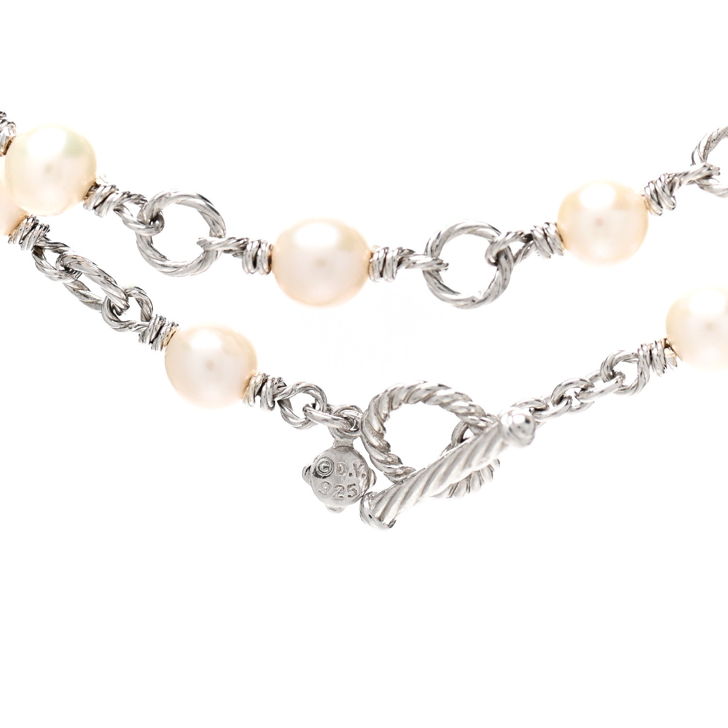 David Yurman Sterling Silver Pearl 9mm Quatrefoil Long Chain Necklace 4 of 4