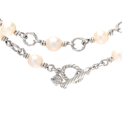 David Yurman Sterling Silver Pearl 9mm Quatrefoil Long Chain Necklace 4 of 4