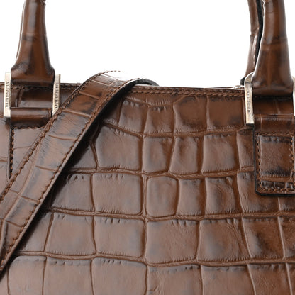 Burberry Crocodile Embossed Calfskin Large Bowler Bag Brown 8 of 11