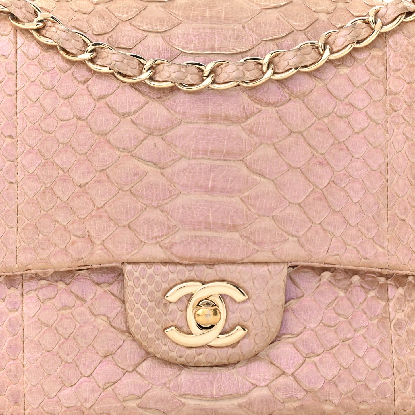 Metallic Snakeskin Medium Double Flap Pink
