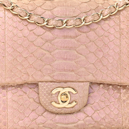 Chanel Metallic Snakeskin Medium Double Flap Pink 8 of 10