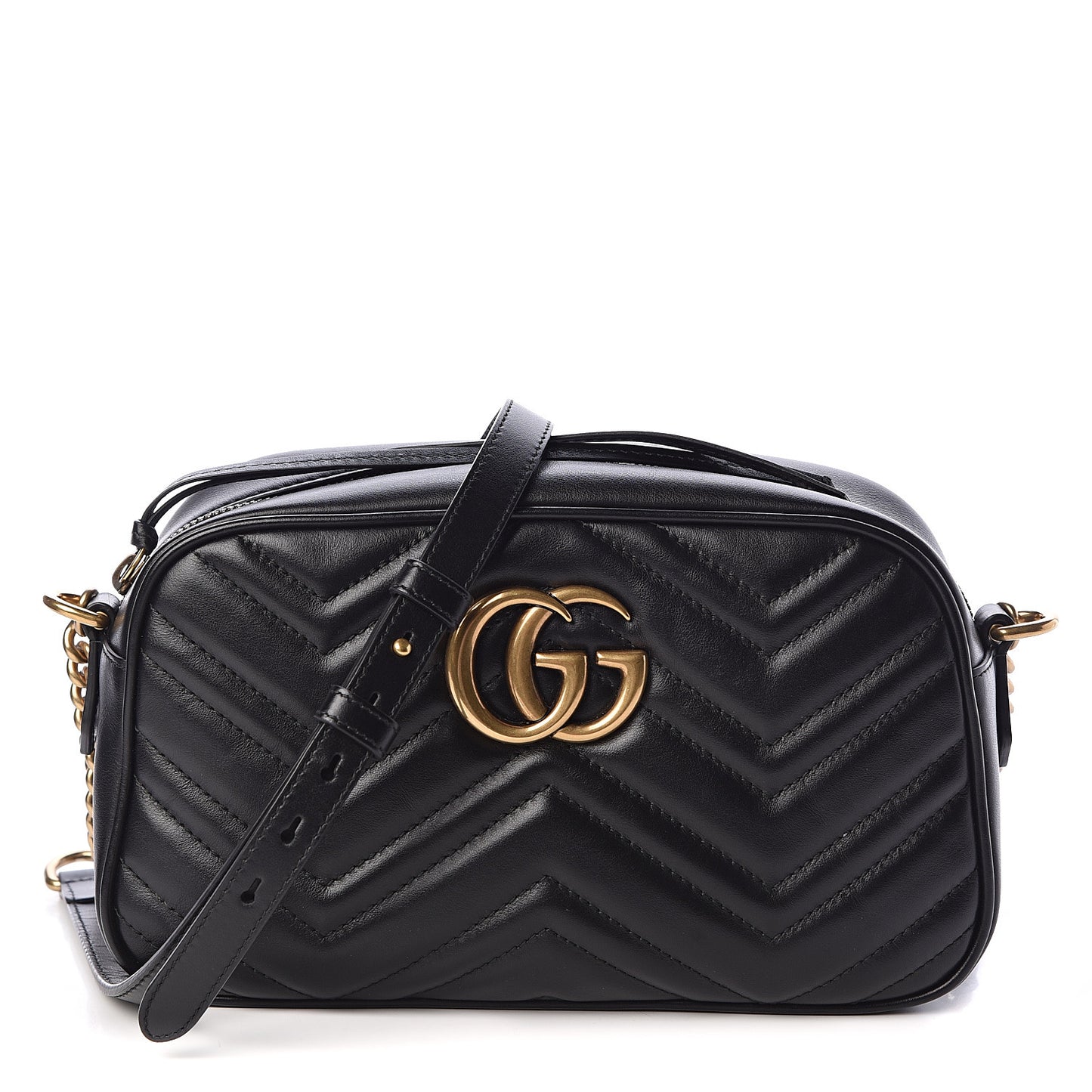 Calfskin Matelasse Small GG Marmont Chain Shoulder Bag Black