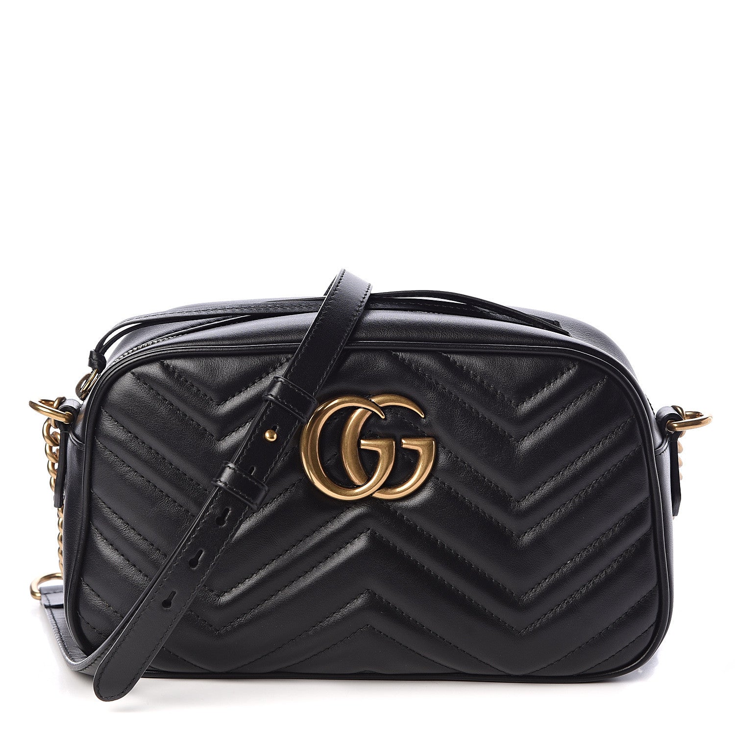 Gucci Calfskin Matelasse Small GG Marmont Chain Shoulder Bag Black 2 of 11