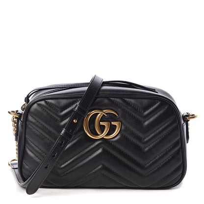 Gucci Calfskin Matelasse Small GG Marmont Chain Shoulder Bag Black 2 of 11