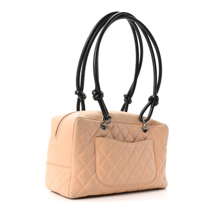 Chanel Calfskin Quilted Large Cambon Bowler Beige Black 3 of 10