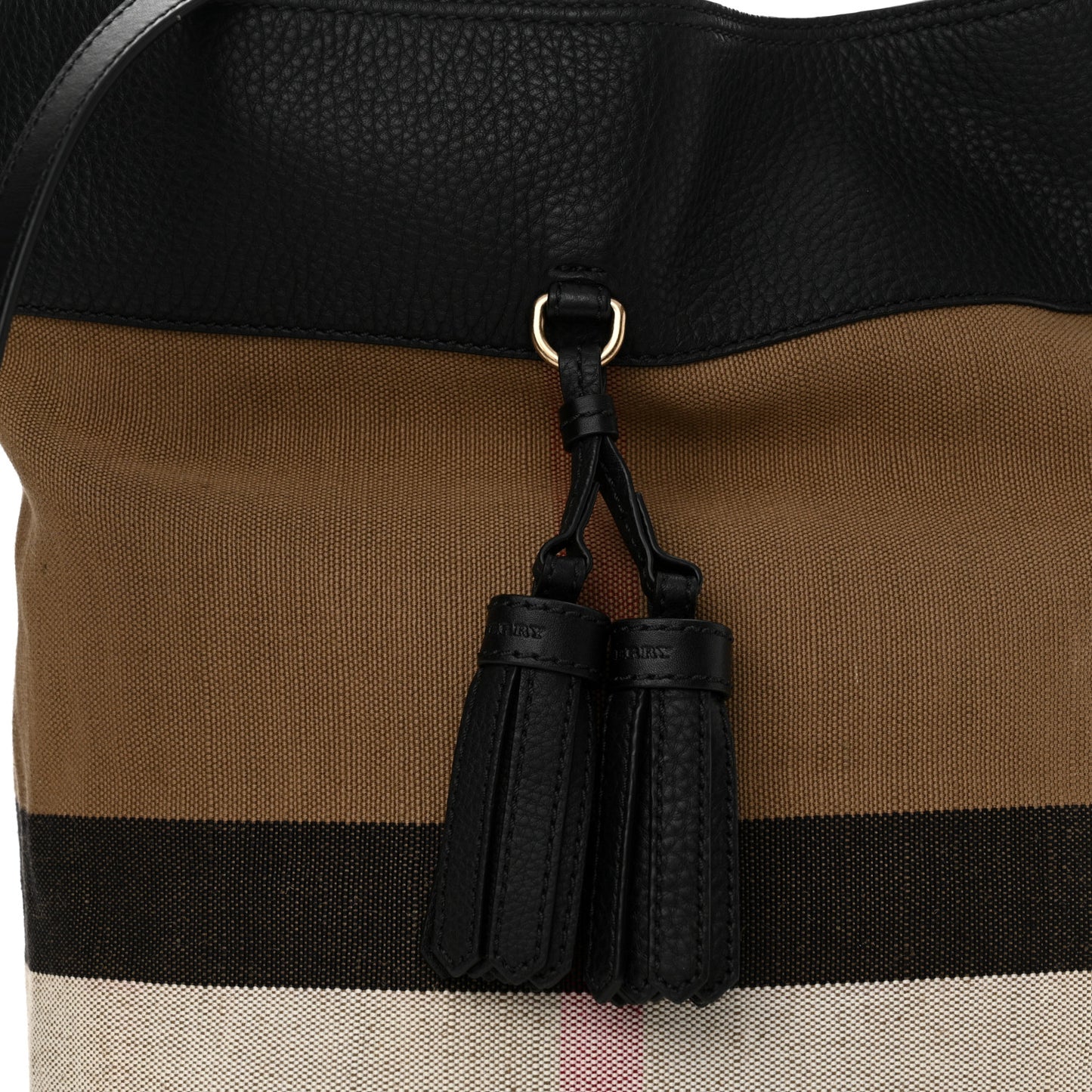 Grainy Calfskin Canvas Mega Check Medium Ashby Tassel Hobo Black