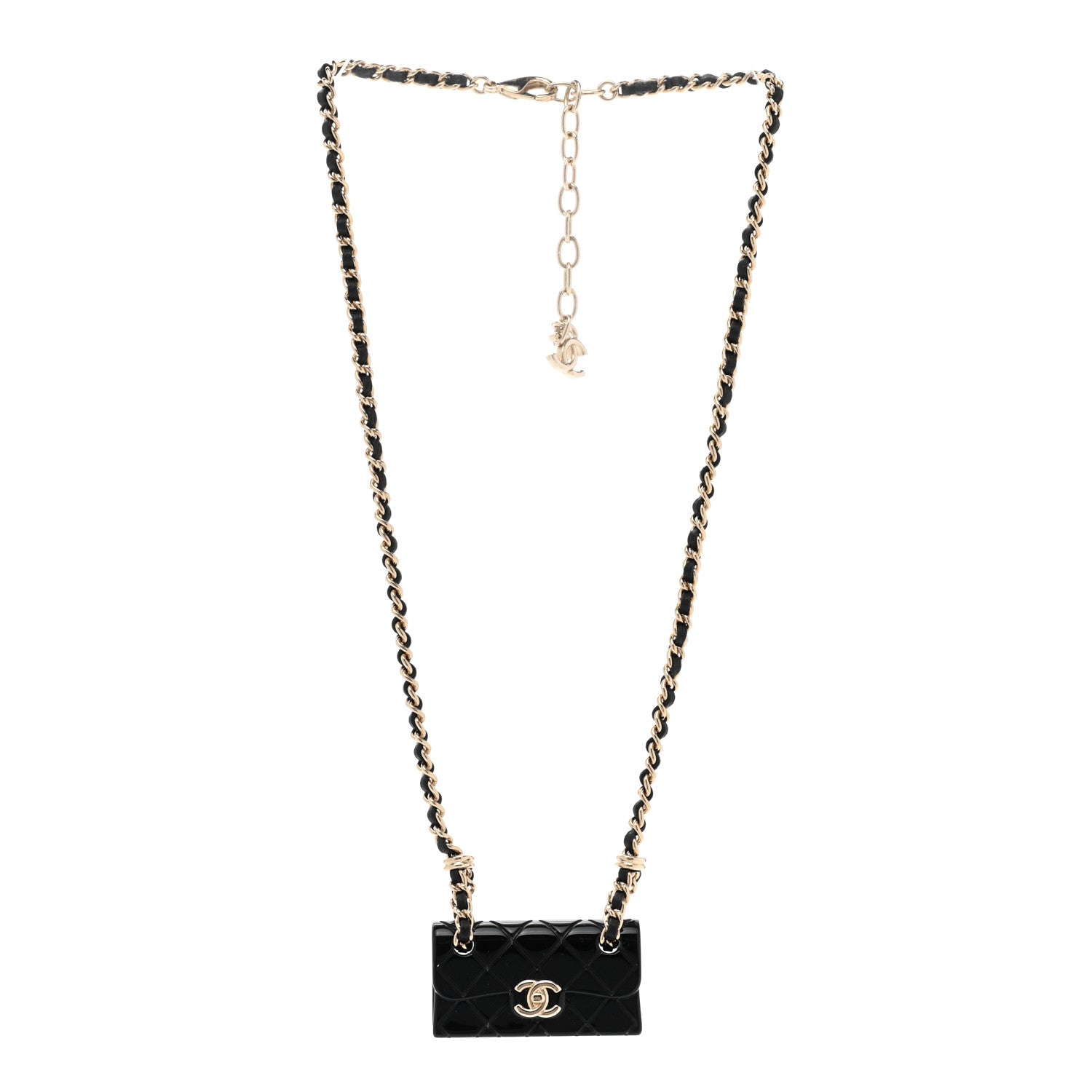 Chanel Metal Resin Calfskin Quilted CC Turnlock Chain Bag Necklace Gold Black 3 of 6