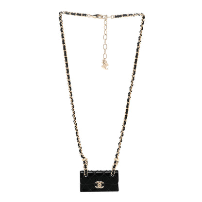 Chanel Metal Resin Calfskin Quilted CC Turnlock Chain Bag Necklace Gold Black 3 of 6
