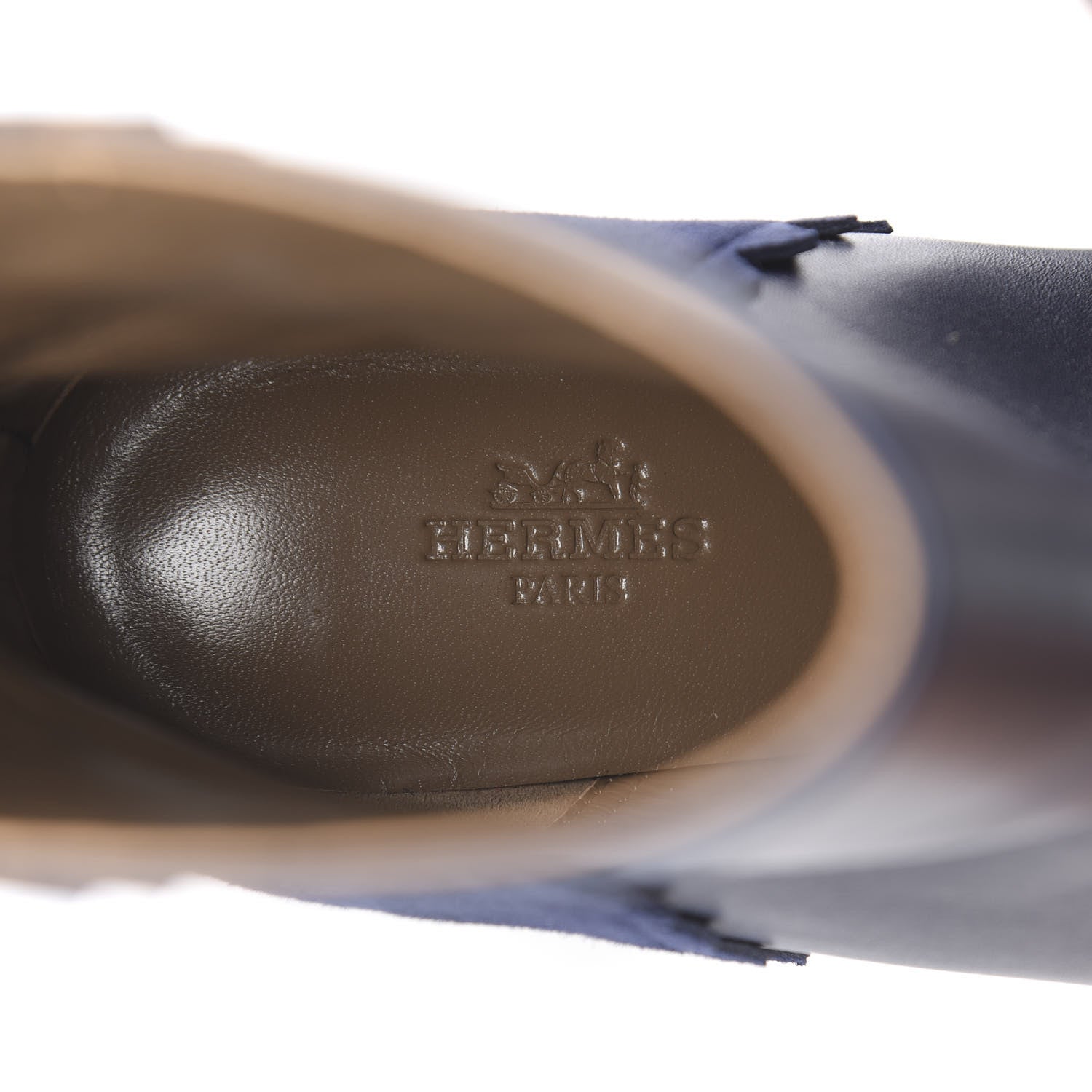 Hermes Calfskin Velvet Goatskin Womens Proof Low Boot 37.5 Bleu Marine 7 of 10