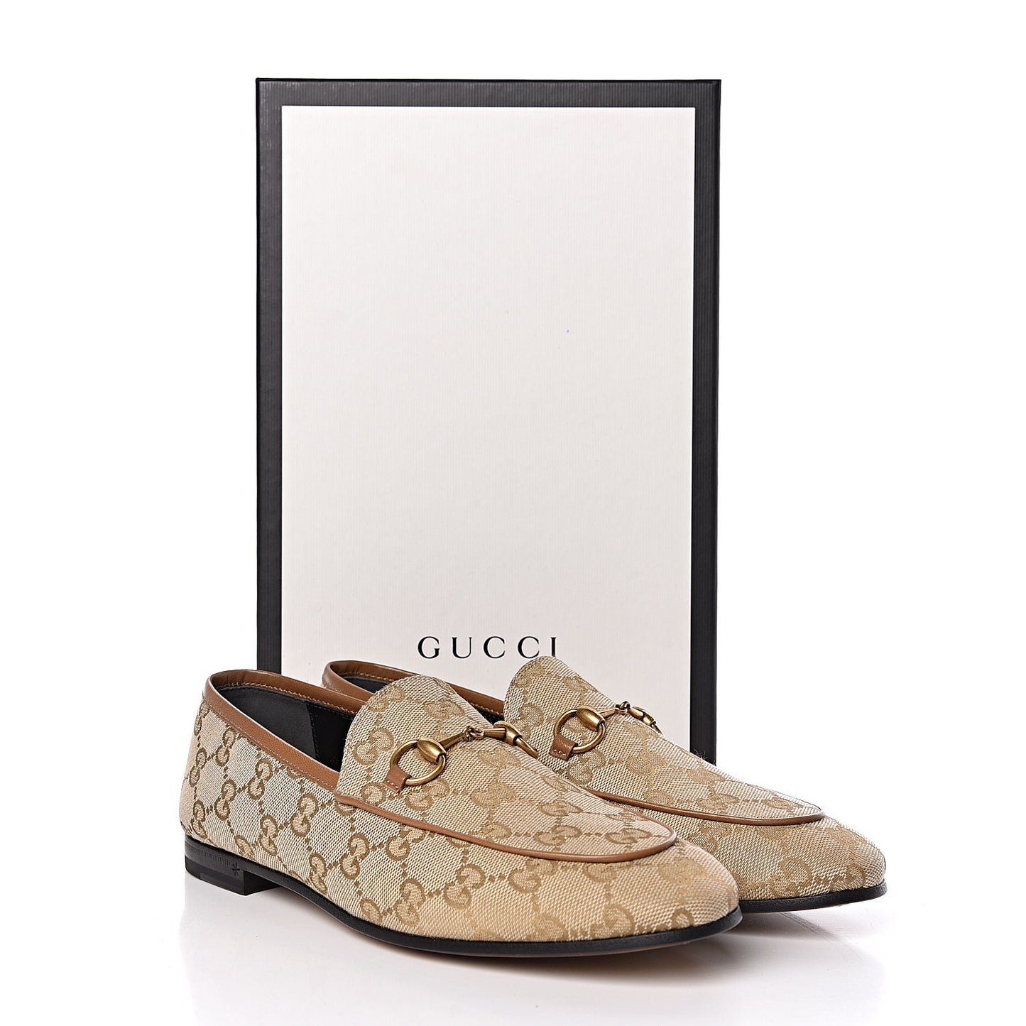 Canvas GG Monogram Horsebit Womens Jordaan Loafers 37.5 New Sand Friky Taupe