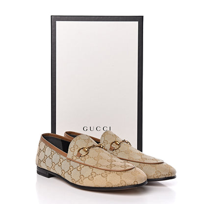 Gucci Canvas GG Monogram Horsebit Womens Jordaan Loafers 37.5 New Sand Friky Taupe 9 of 9