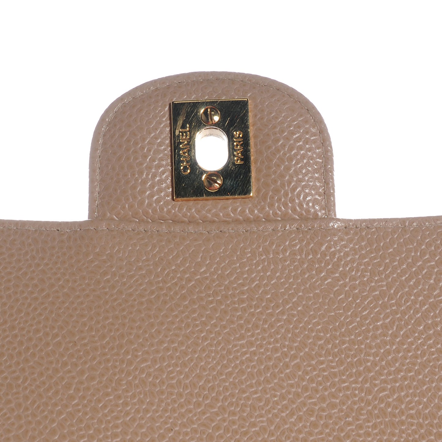 Caviar Quilted Medium Double Flap Beige