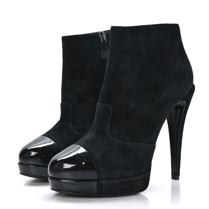 Chanel Suede Patent CC Cap Toe Platform Ankle Boots 39.5 Black 3 of 8