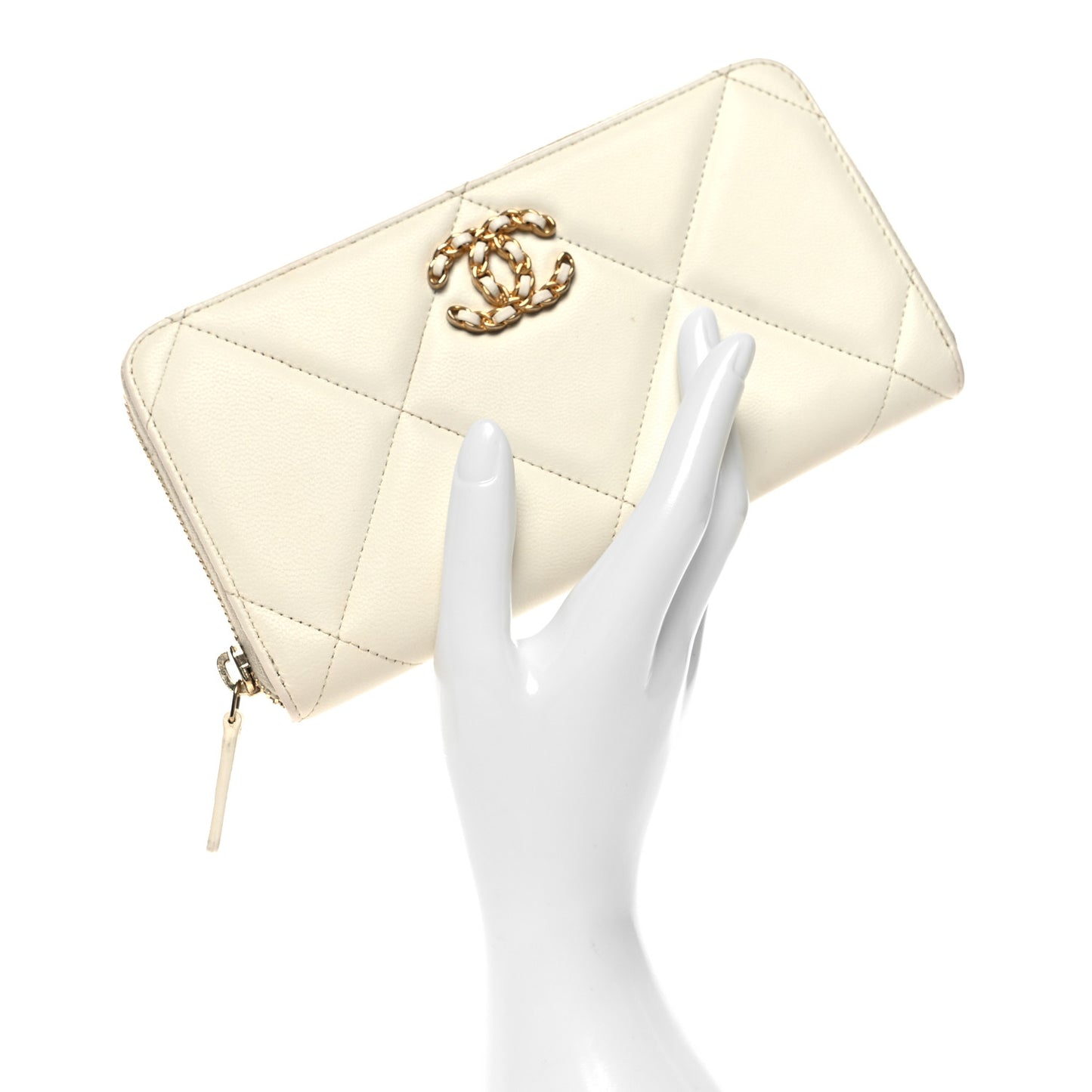 Shiny Goatskin Quilted 19 Long Zipped Around Wallet White