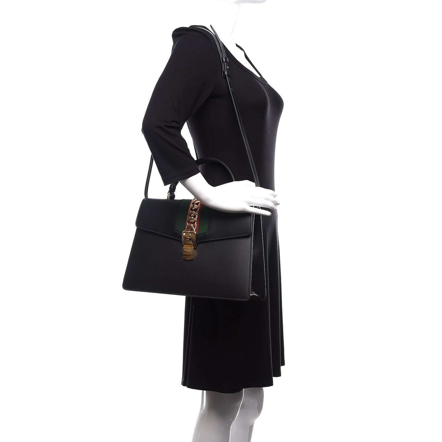 Gucci Calfskin Medium Sylvie Top Handle Bag Black 2 of 11