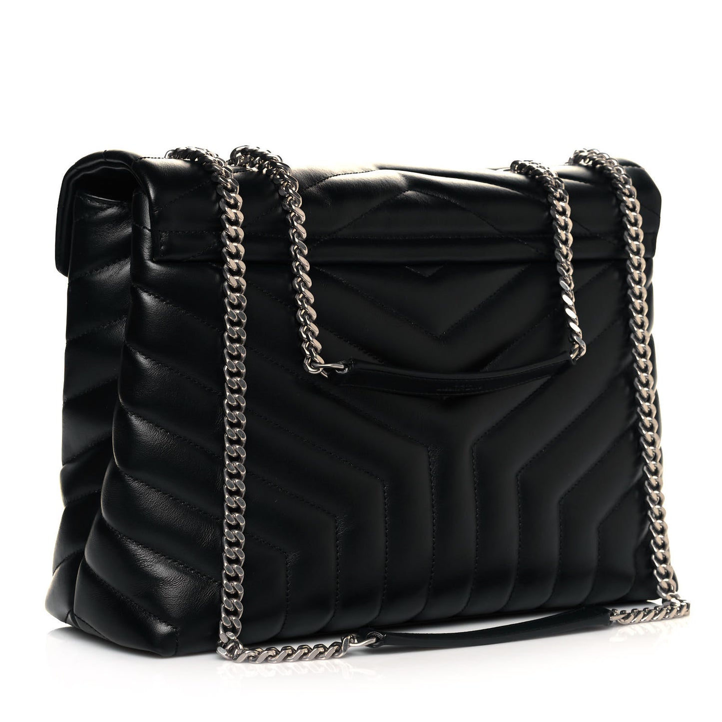 Calfskin Y Quilted Monogram Medium Loulou Chain Satchel Black