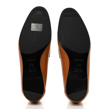Hermes Goatskin Womens Paris Loafers 37.5 Gold 5 of 11