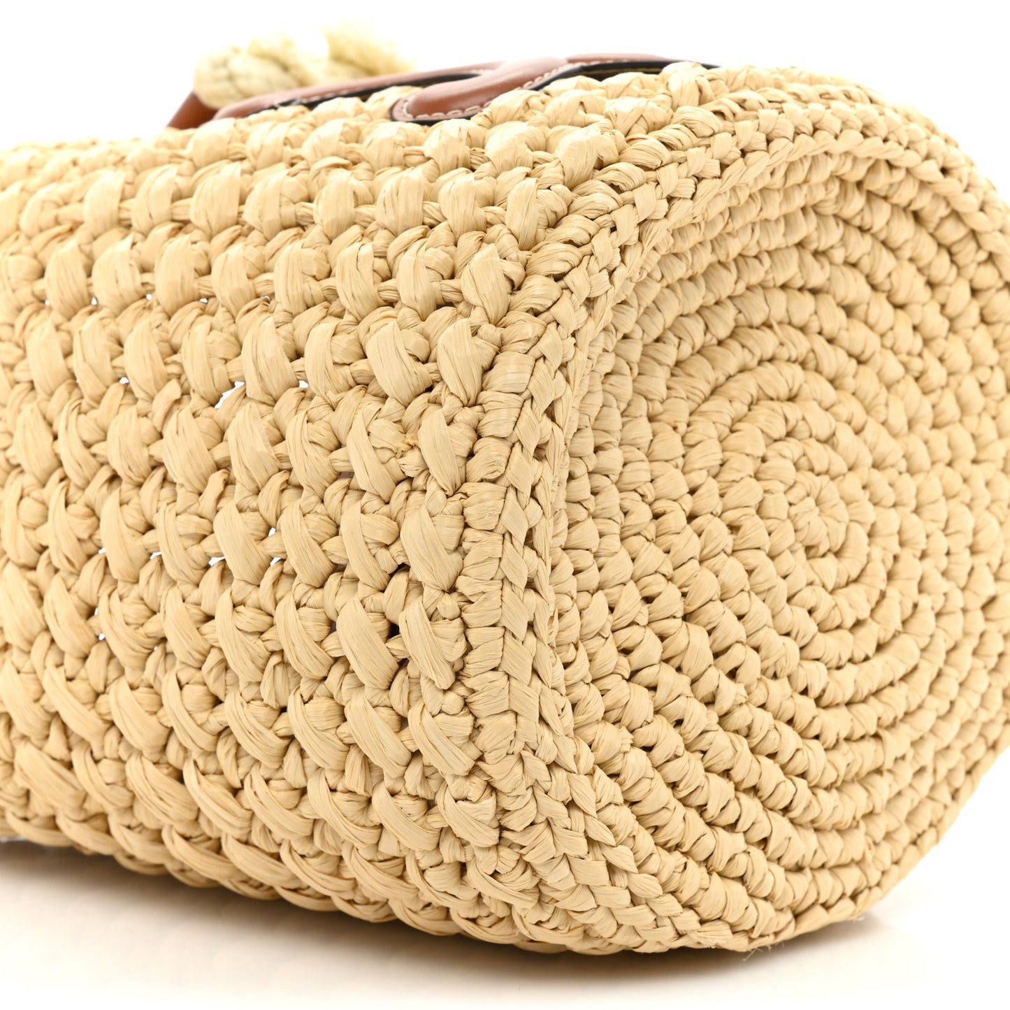 Raffia Calfskin Drawstring Teen Natural Tan