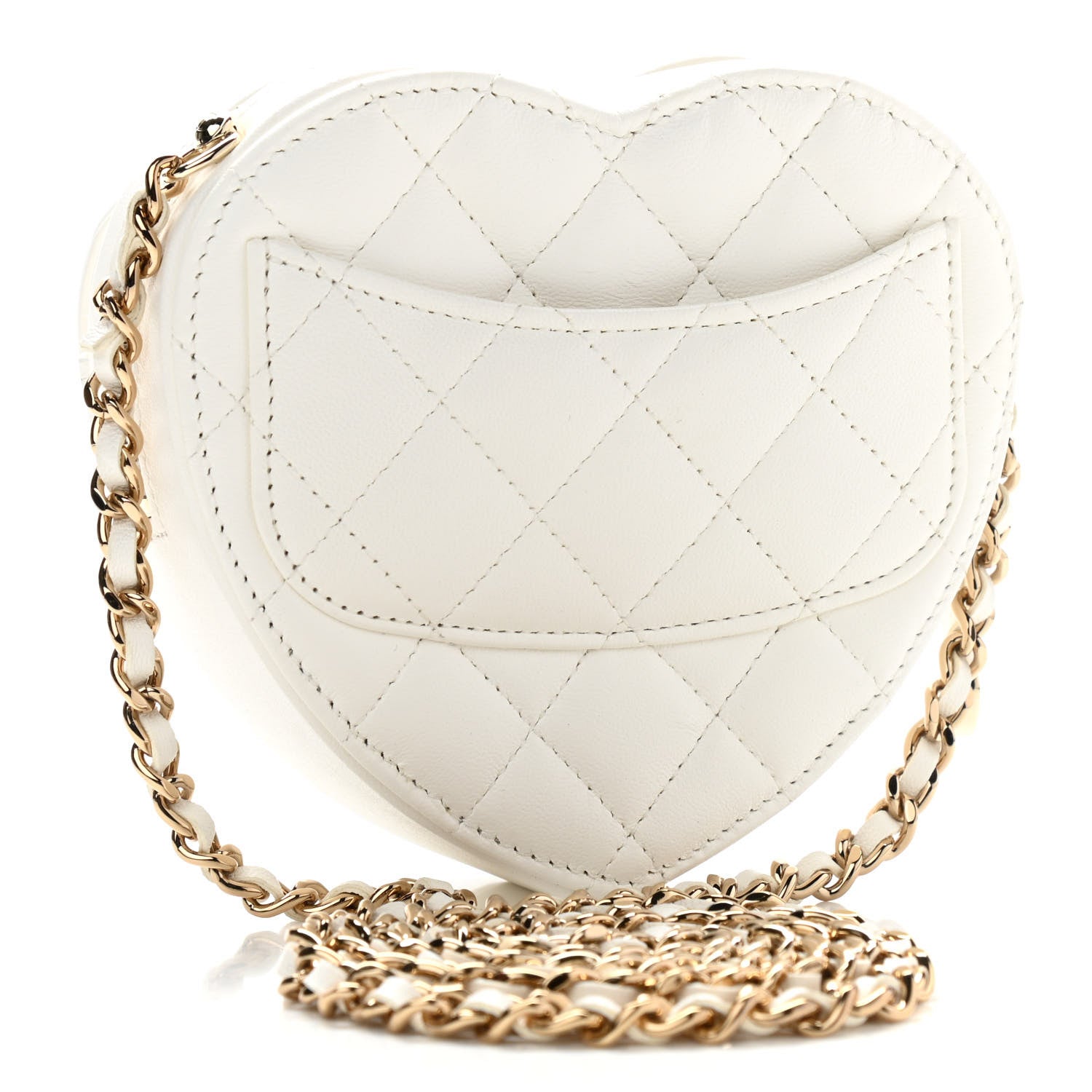 Chanel Lambskin Quilted CC In Love Heart Clutch With Chain White 3 of 11