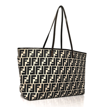 Fendi Canvas FF Roll Tote Black White 3 of 15