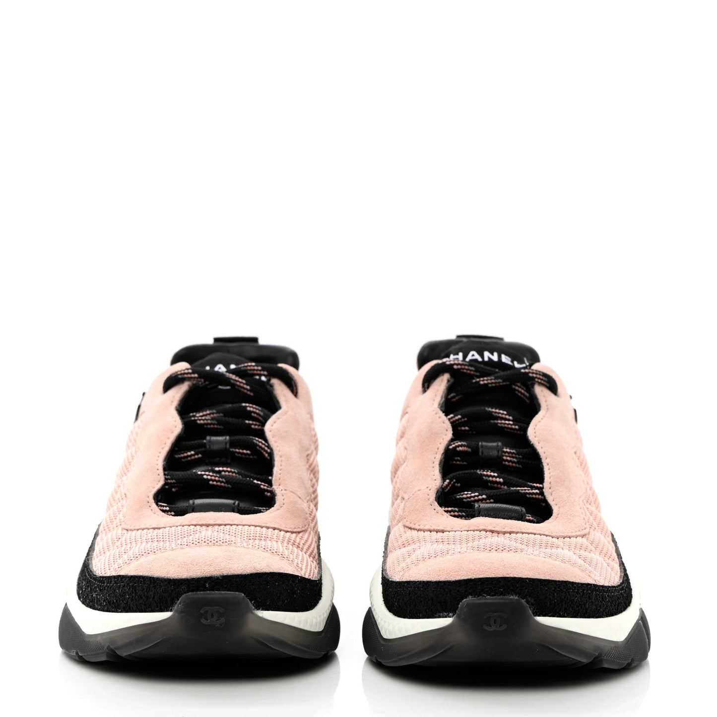 Mesh Suede Calfskin Quilted Sneakers 37 Pink Beige