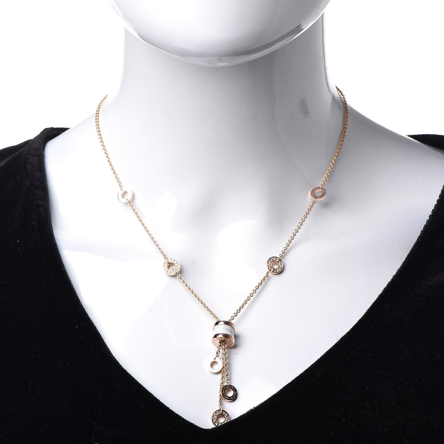 18K Rose Gold Diamond White Ceramic B.Zero1 Necklace