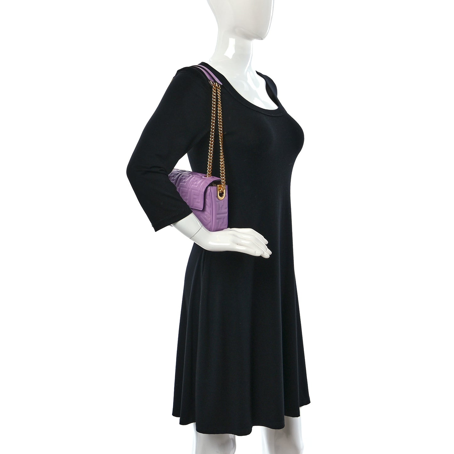 Nappa FF Embossed Small Midi Chain Baguette Violetta