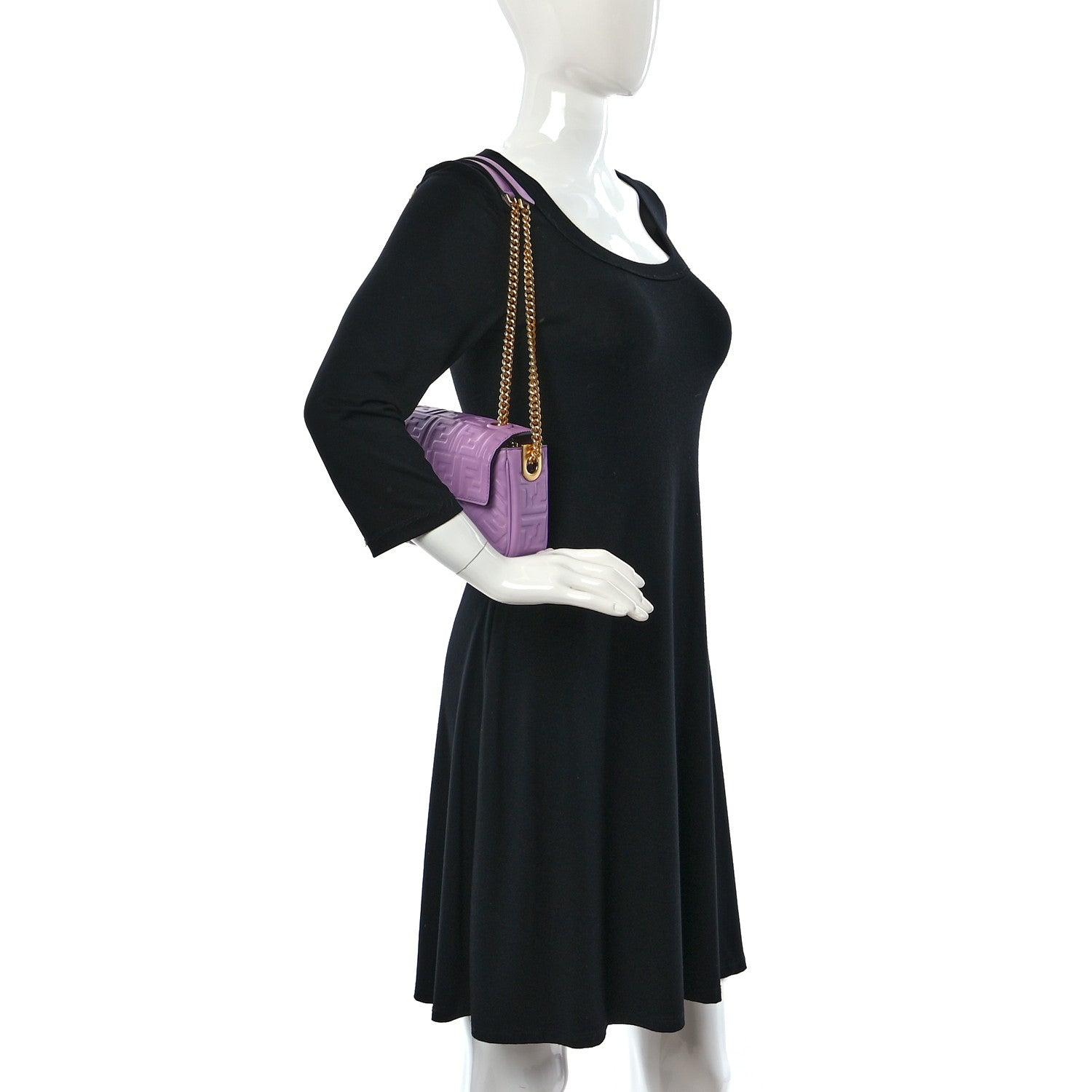 Fendi Nappa FF Embossed Small Midi Chain Baguette Violetta 2 of 8
