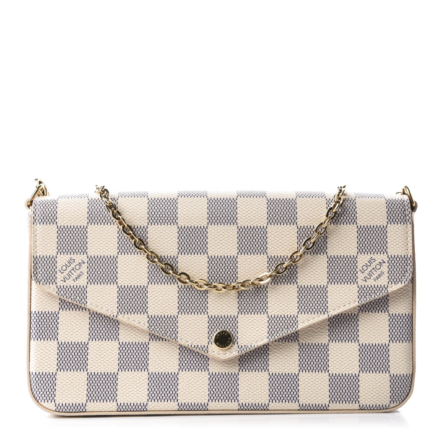 Louis Vuitton Damier Azur Pochette Felicie Chain Wallet Rose Ballerine 1 of 14