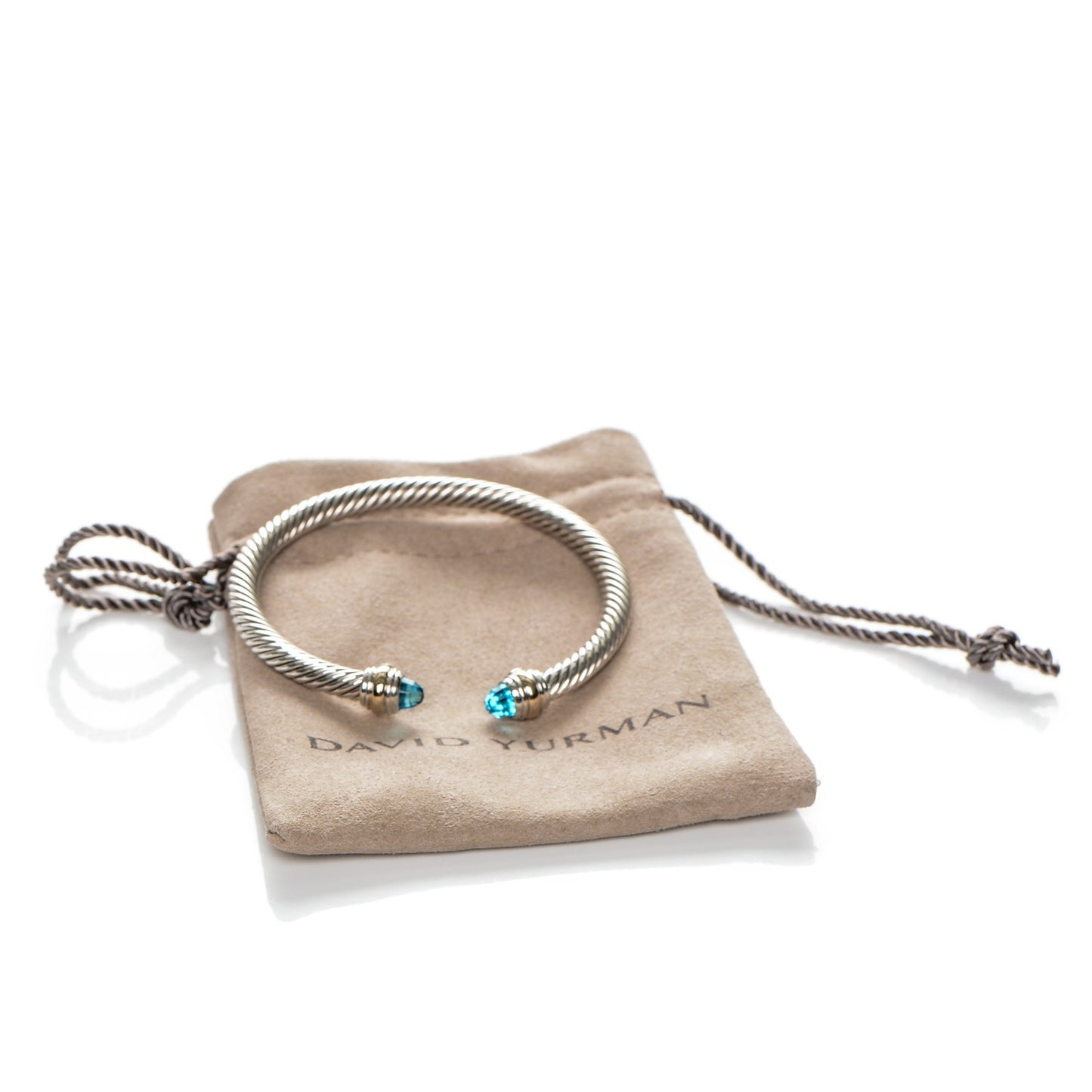 Sterling Silver 14K Yellow Gold Blue Topaz 5mm Cable Classics Bracelet