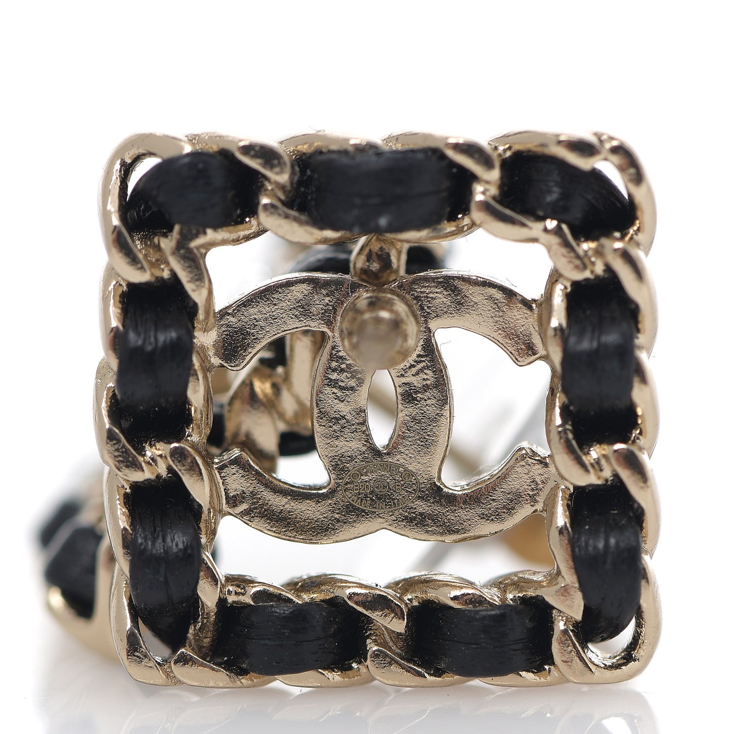 Crystal Lambskin Chain Sergeant Stud Earrings Black Gold