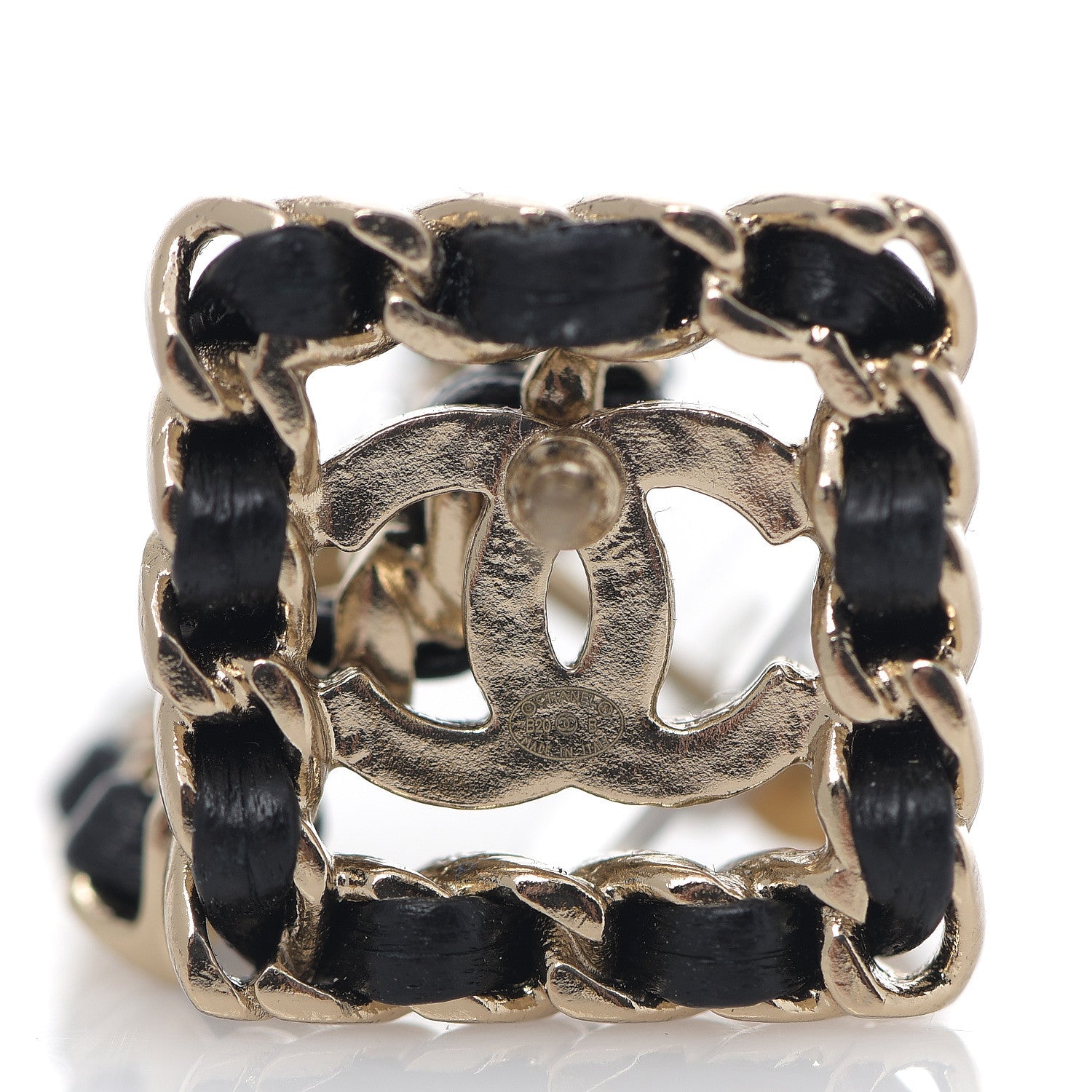 Chanel Crystal Lambskin Chain Sergeant Stud Earrings Black Gold 2 of 3