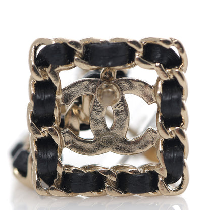 Chanel Crystal Lambskin Chain Sergeant Stud Earrings Black Gold 2 of 3
