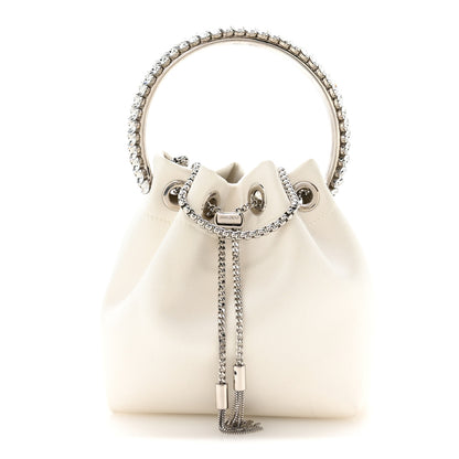 Jimmy Choo Satin Crystal Embellished Bon Bon Bucket Bag White 1 of 10