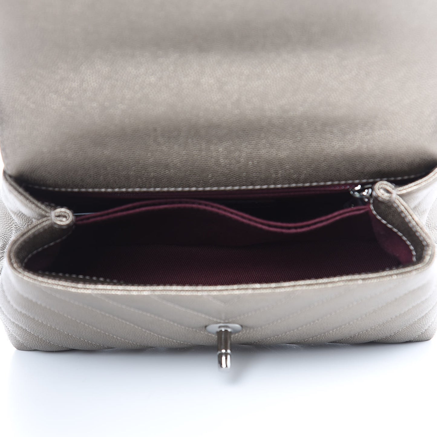 Metallic Caviar Chevron Quilted Mini Coco Handle Flap Light Gold