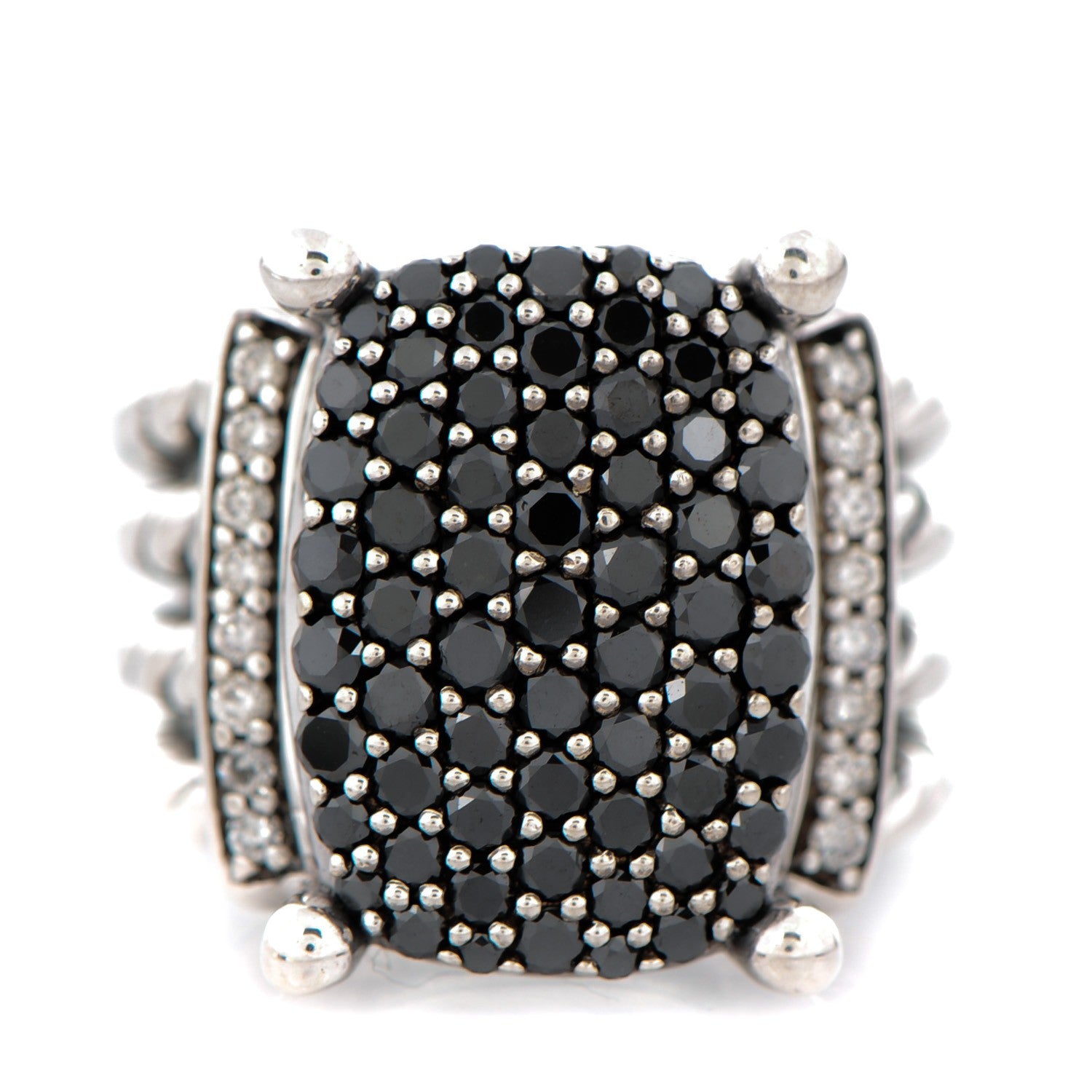 David Yurman Sterling Silver Black Diamond Pave Diamond 16mm Wheaton Ring 47 4 1 of 5