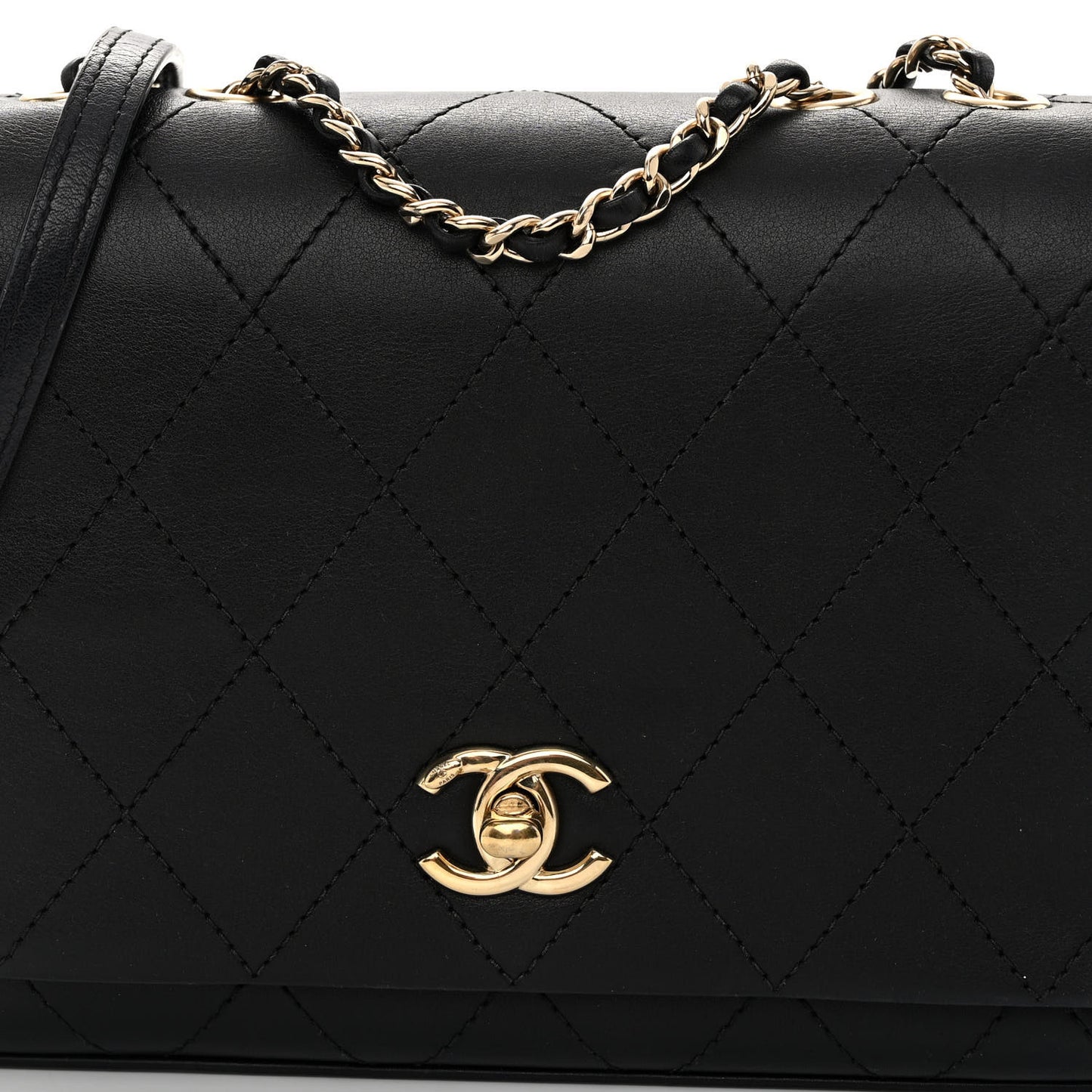 Calfskin Stitched Large Flap Black