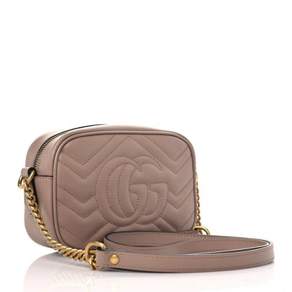 Gucci Calfskin Matelasse Mini GG Marmont Chain Shoulder Bag Porcelain Rose 3 of 9