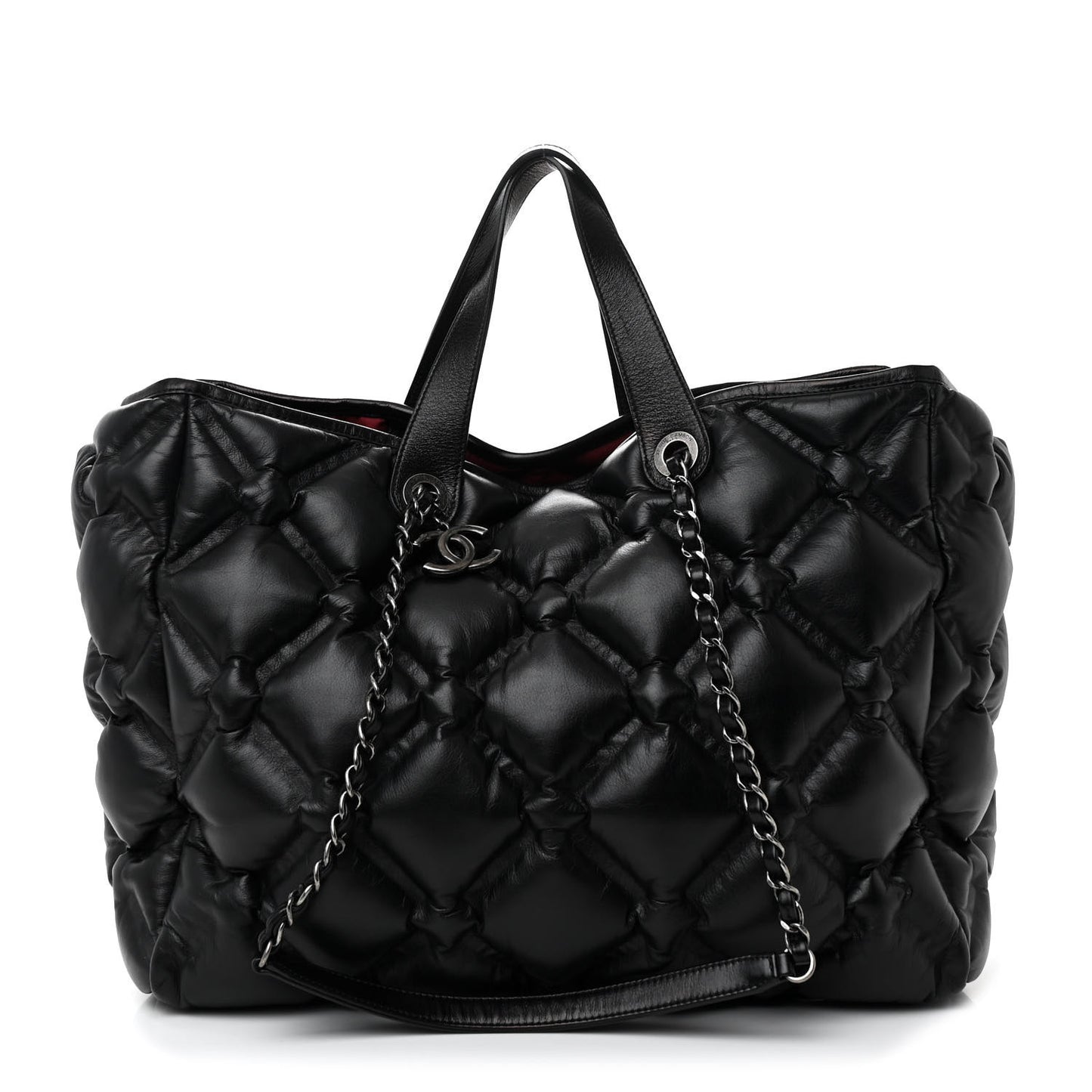 Calfskin Quilted Large Chesterfield Tote Black