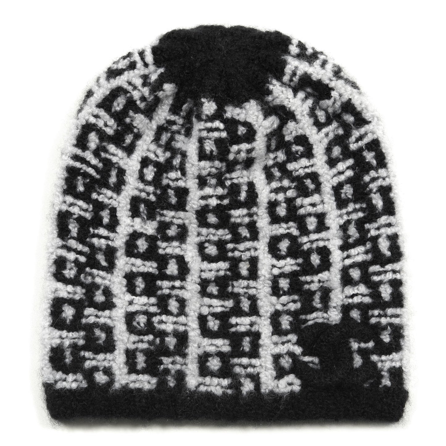 Cashmere Silk CC Beanie Hat Black White