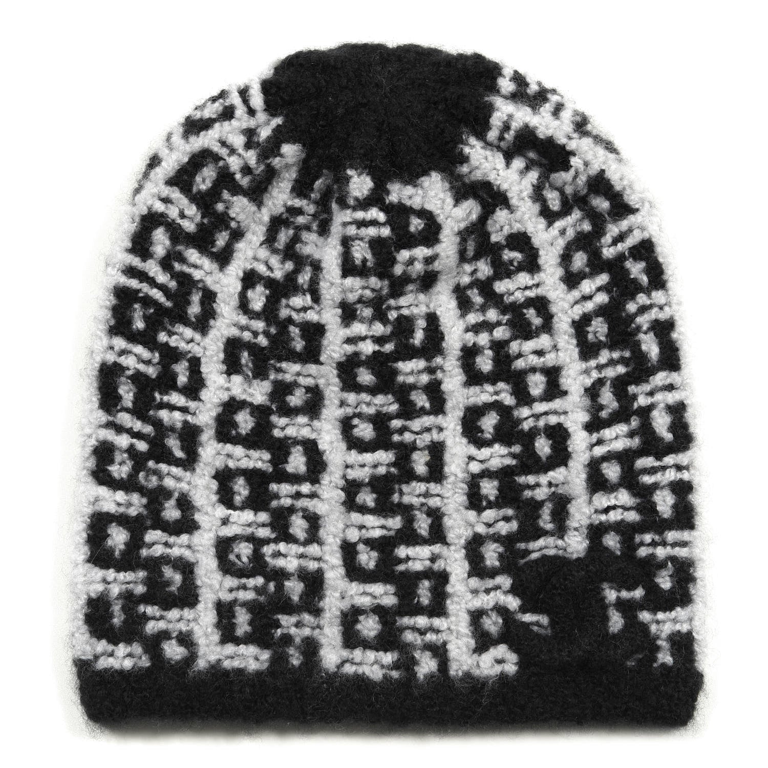 Chanel Cashmere Silk CC Beanie Hat Black White 1 of 3