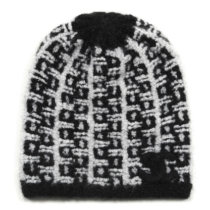 Chanel Cashmere Silk CC Beanie Hat Black White 1 of 3