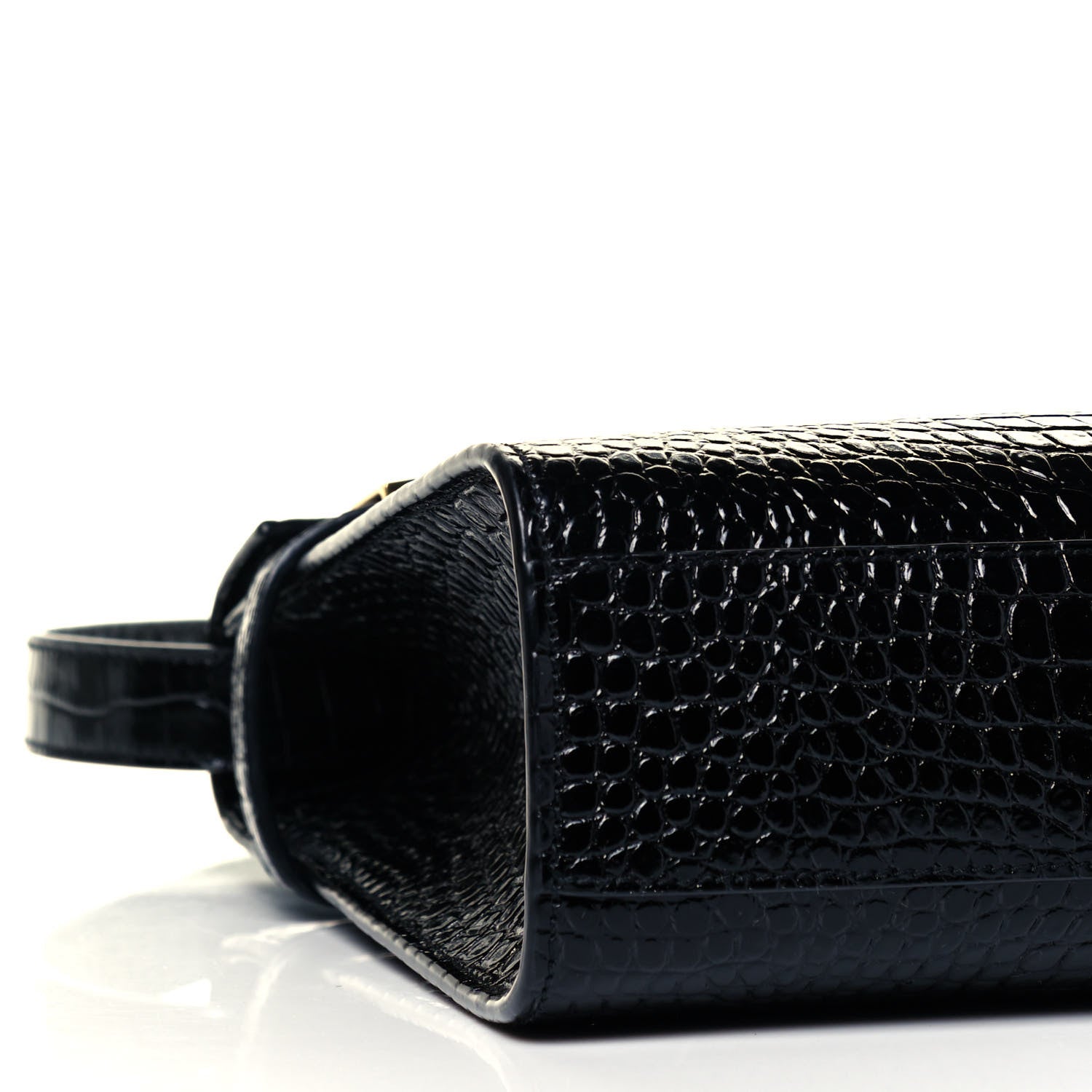 Saint Laurent Shiny Calfskin Crocodile Embossed Manhattan Baguette Black 9 of 10