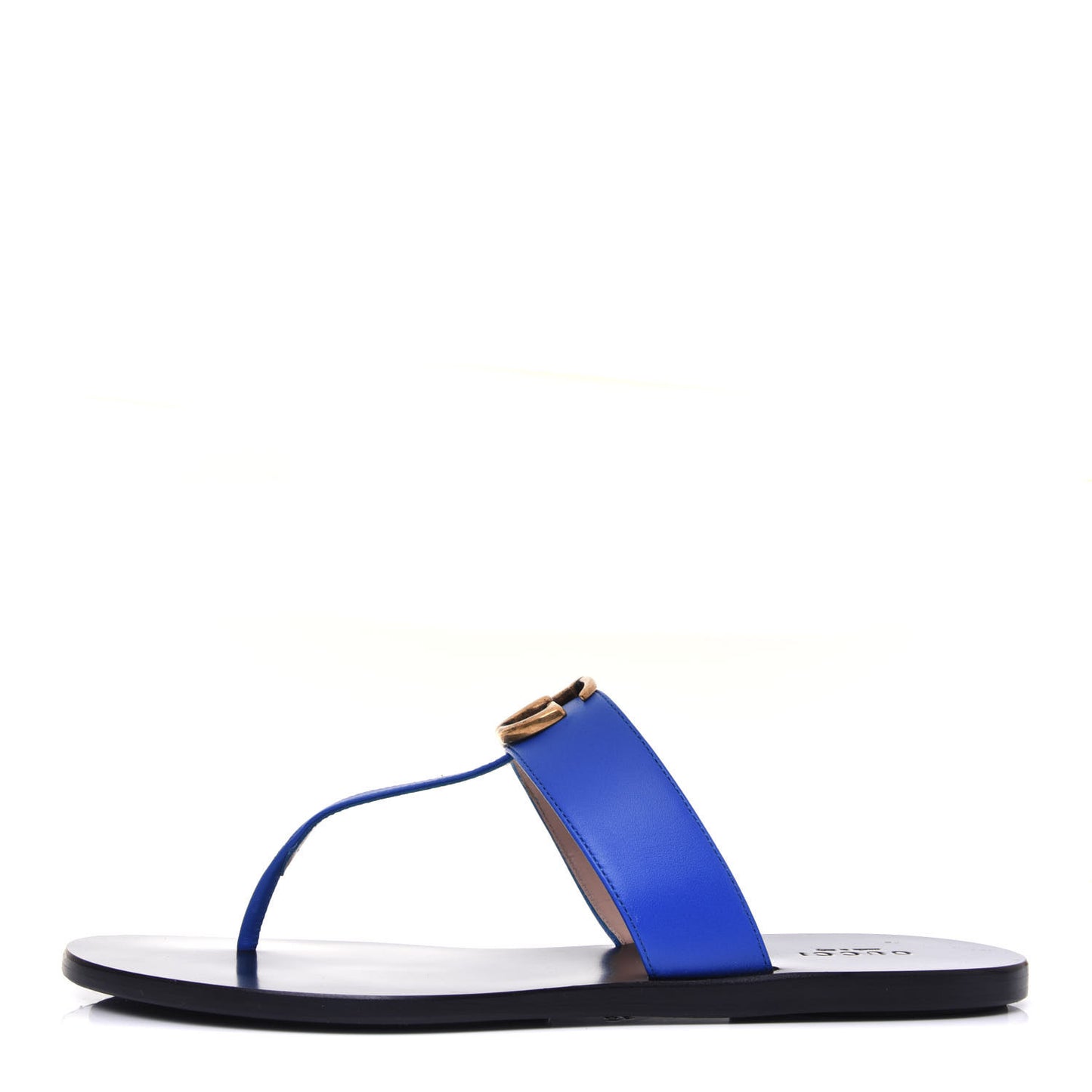Calfskin GG Marmont Thong Sandals 38.5 Shiny Electric Blue