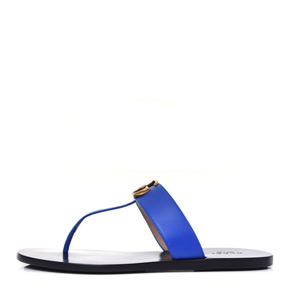 Gucci Calfskin GG Marmont Thong Sandals 38.5 Shiny Electric Blue 1 of 16