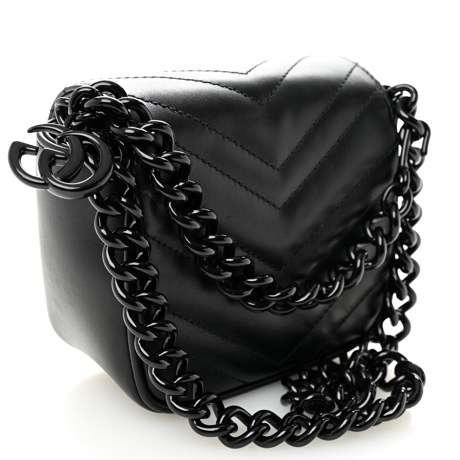 Gucci Calfskin Matelasse Monochrome GG Marmont Chain Mini Belt Bag Black 3 of 11