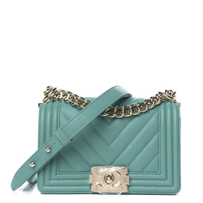 Chanel Caviar Chevron Quilted Small Boy Flap Green 1 of 9